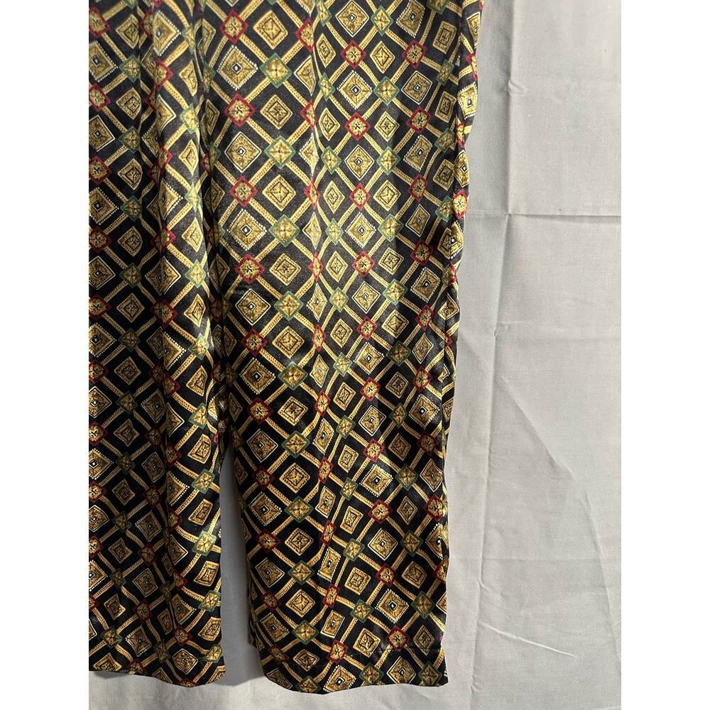 Y2K Vintage Victorias Secret Pants Small Black Satin Gold Print 90s High Rise - Picture 6 of 10